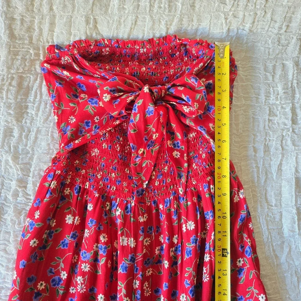Patrons Of Peace Sz XS Floral Smocked Strapless Wide-Leg Jumpsuit Prairie Travel